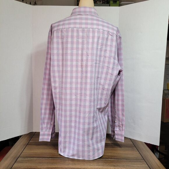 Kenneth Cole Reaction LS Shirt Purple Plaid - Size 34-35 (16 1/2) Slim Fit - Picture 3 of 4